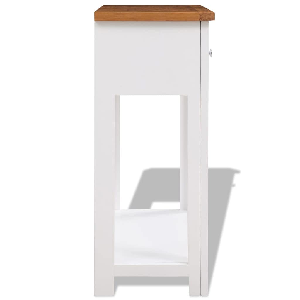 Solid Oak Wood Console Table with Two Drawers and Shelf U198
