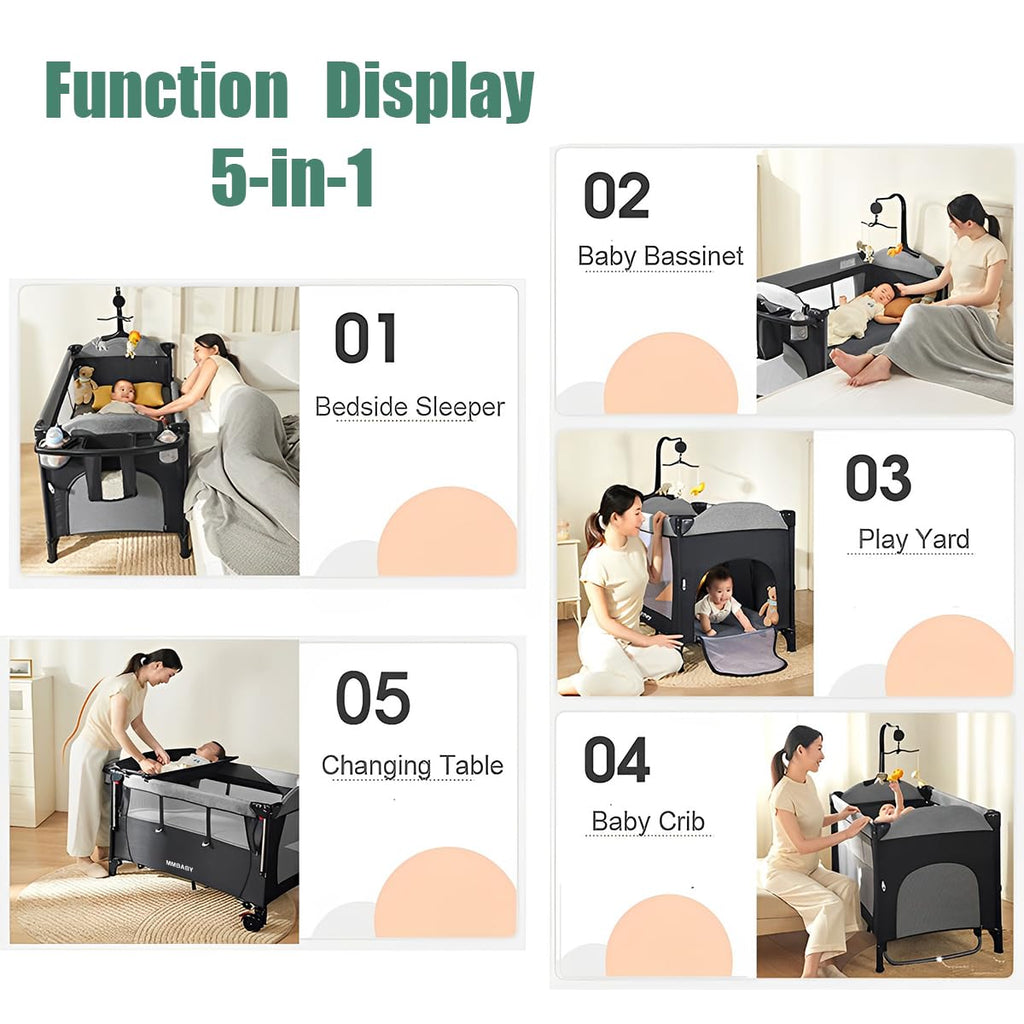 5-in-1 Portable Crib Playard with Carry Bag K3308