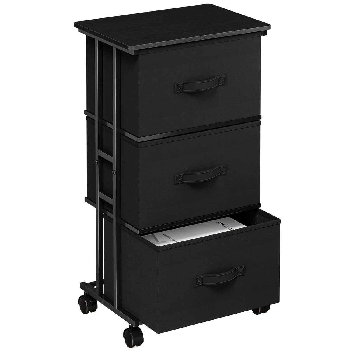 Black 3 Drawer Fabric Dresser U411
