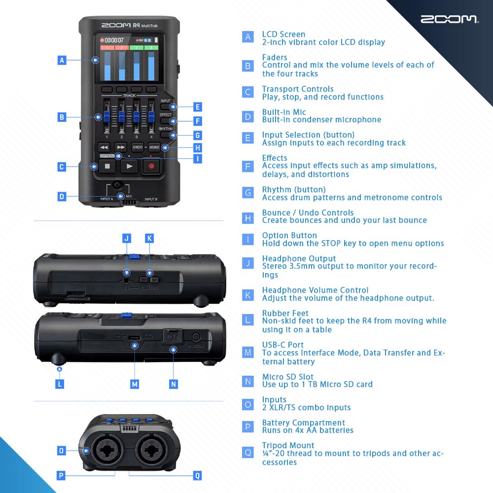 32-Bit Float 4-Track Recorder with Dual XLR/TS Inputs and Built-In Mic Q27714
