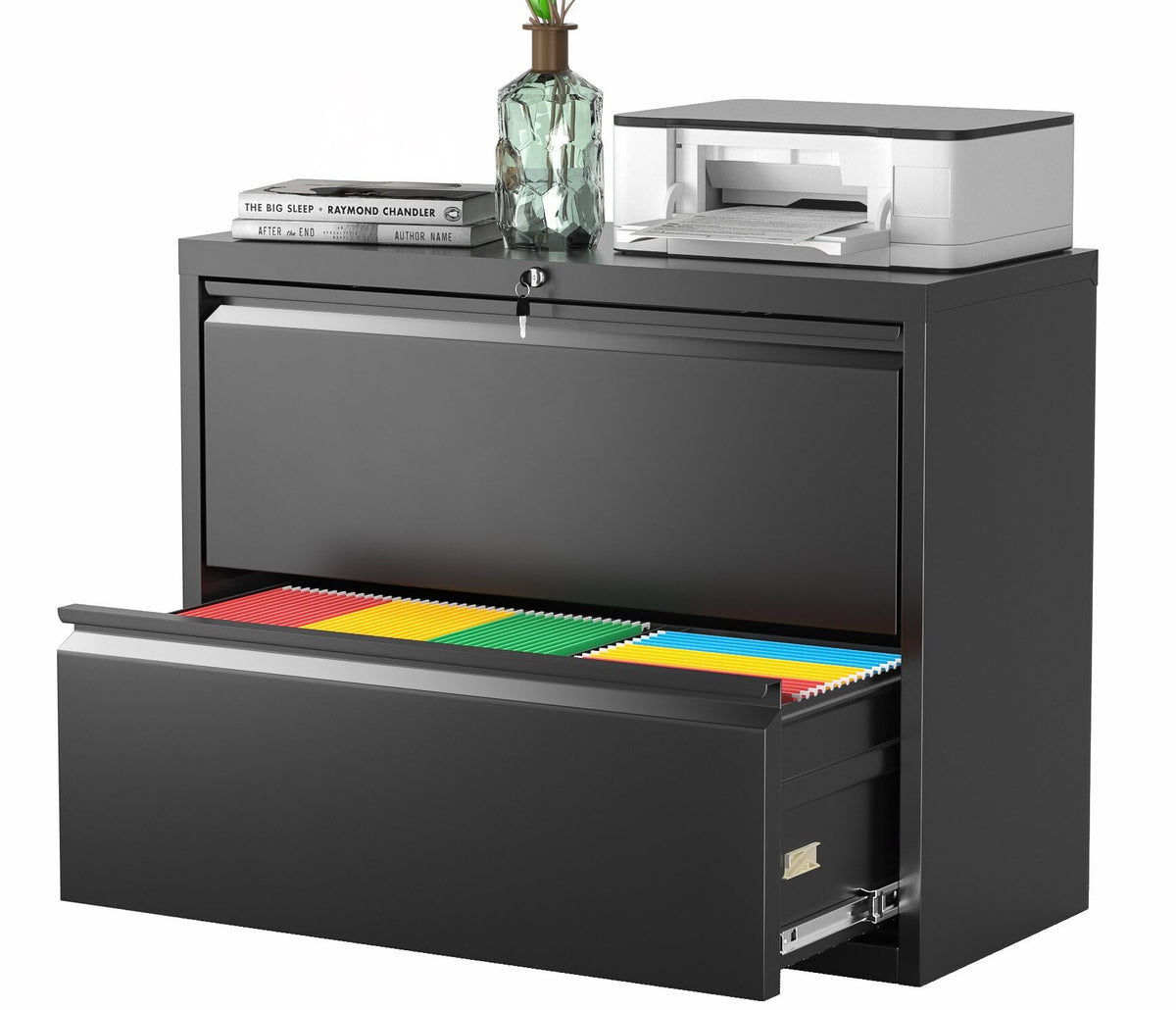 Black 2 Drawer Metal File Cabinet with Lock Y4336