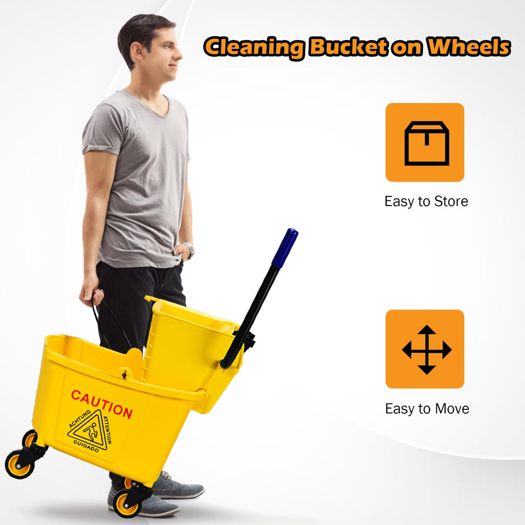 Yellow 35 Quart Commercial Mop Bucket with Wringer M3049