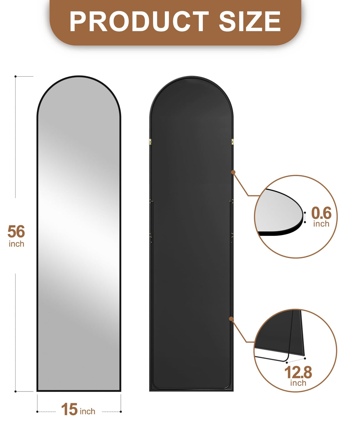 Arched Full Length Black Floor Mirror with Stand F503606
