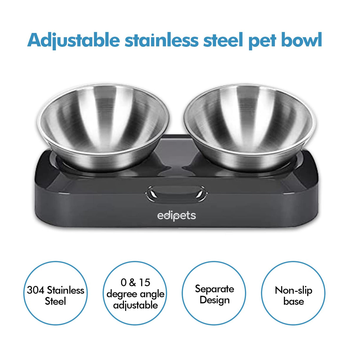 Angle Adjustable Stainless Steel Double Pet Bowl J732