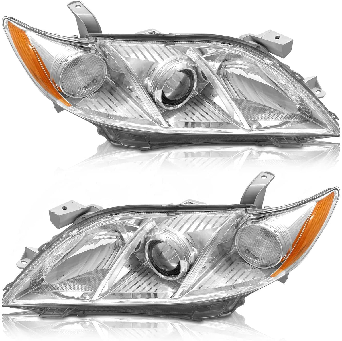 2007-2009 Toyota Camry Headlight Assembly Pair Chrome Housing Clear Lens E690116