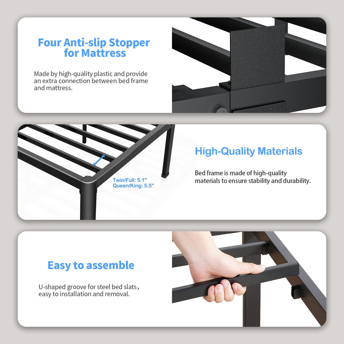 18 Inch Queen Bed Frame with Rounded Corner Q3685