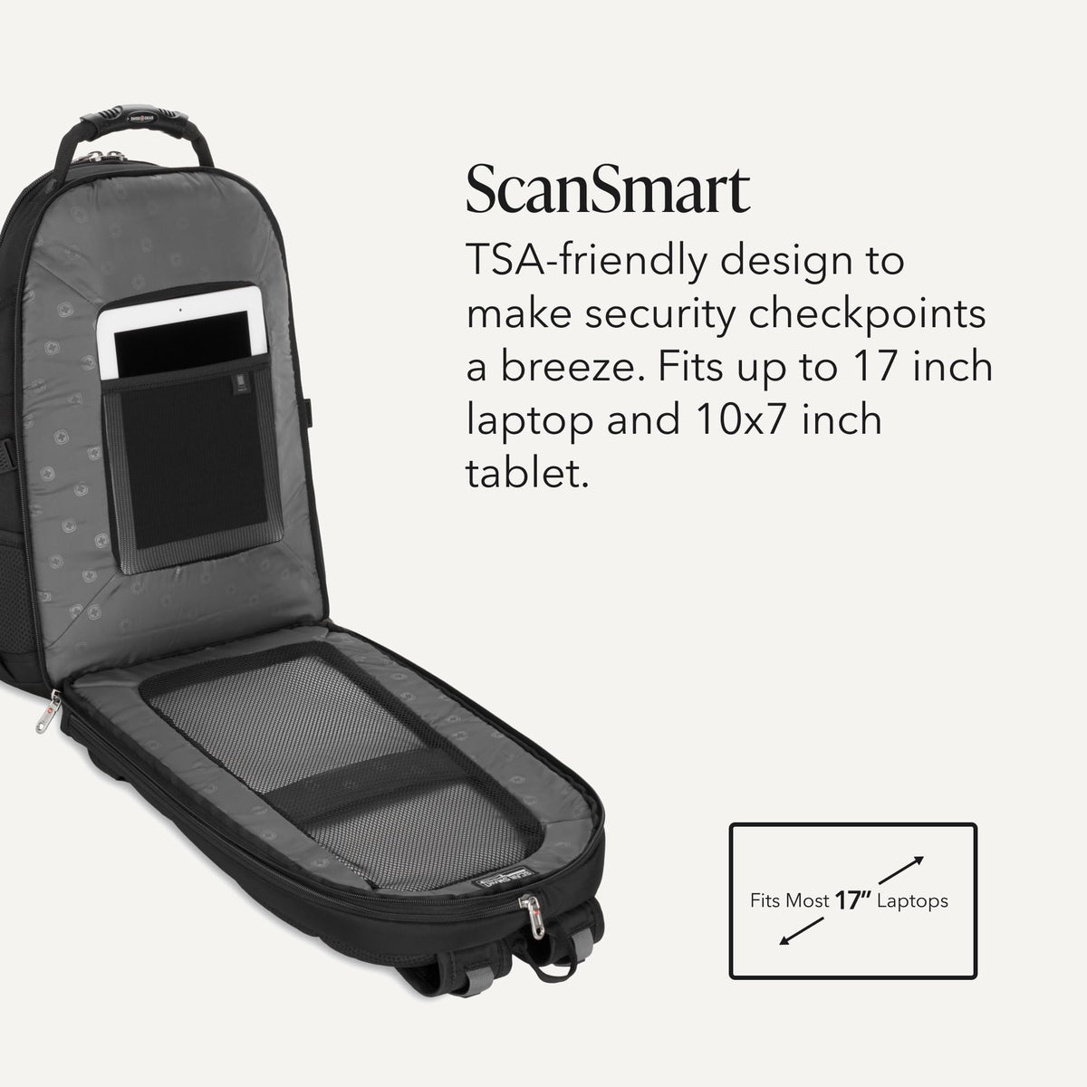 Black 17-Inch Laptop Backpack with Tablet Pocket A7819