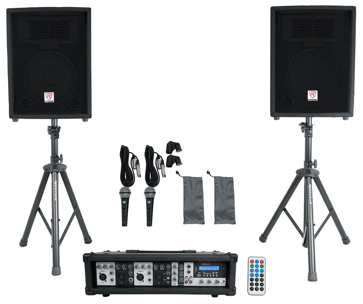 10" PA Speaker Pair with Mixer and Wireless Mics M232394