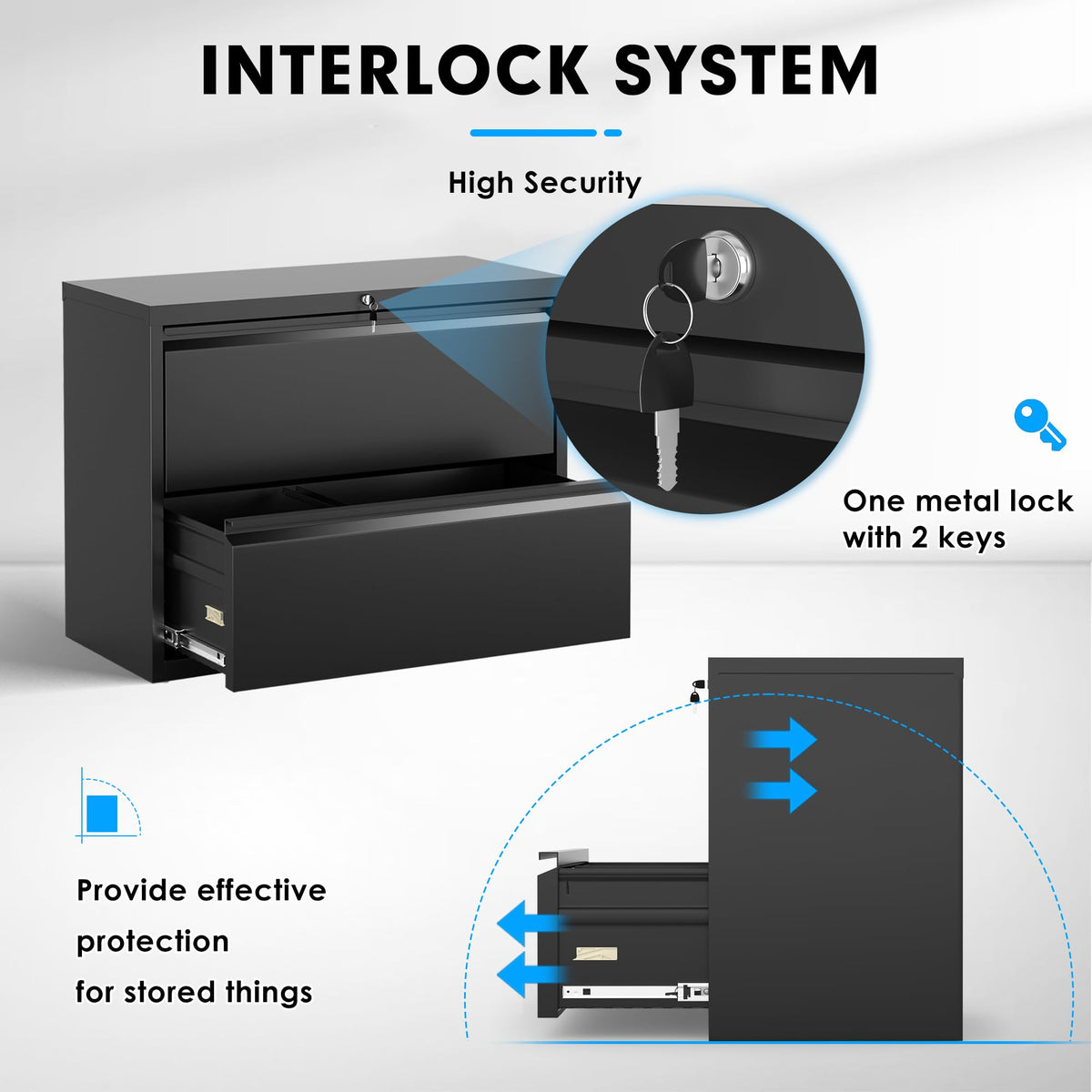 Black 2 Drawer Metal File Cabinet with Lock Y4336