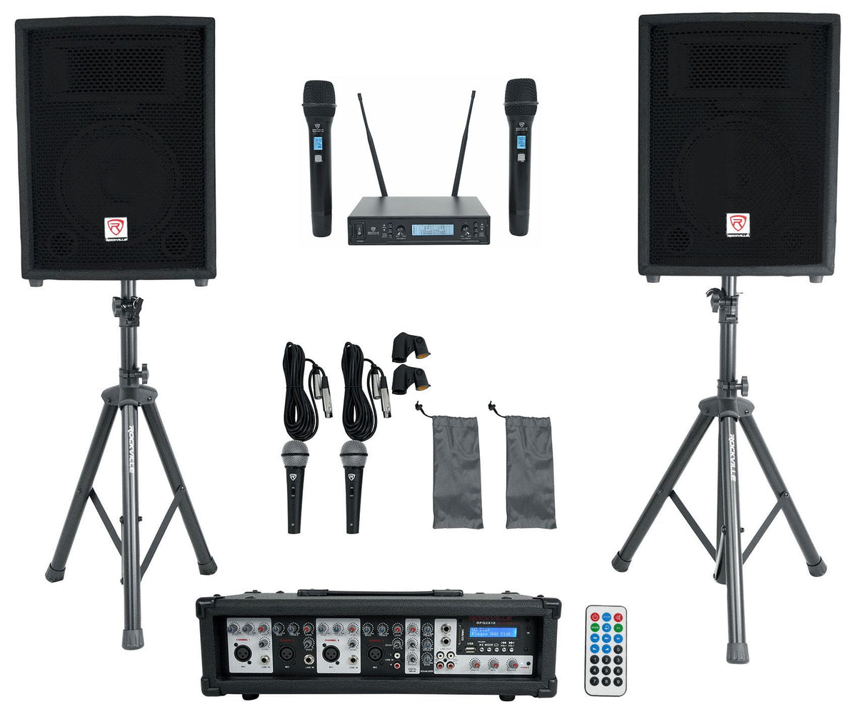 10" PA Speaker Pair with Mixer and Wireless Mics M232394
