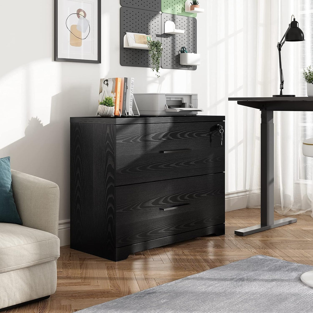 Black 2 Drawer Lateral File Cabinet with Lock S8113