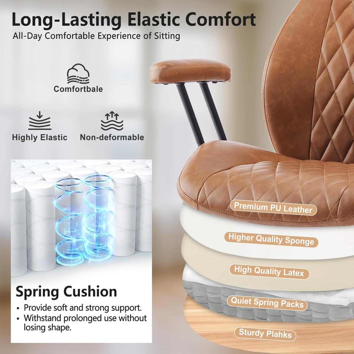 Brown Leather Ergonomic Office Chair with Lumbar Support P764456