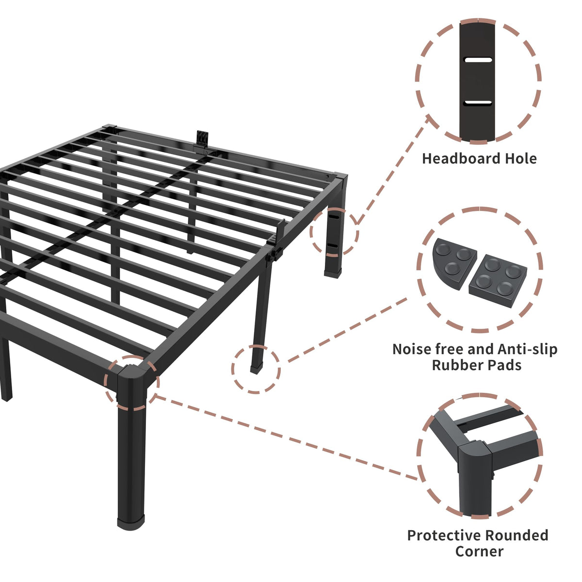 18 Inch Queen Bed Frame with Rounded Corner Q3685