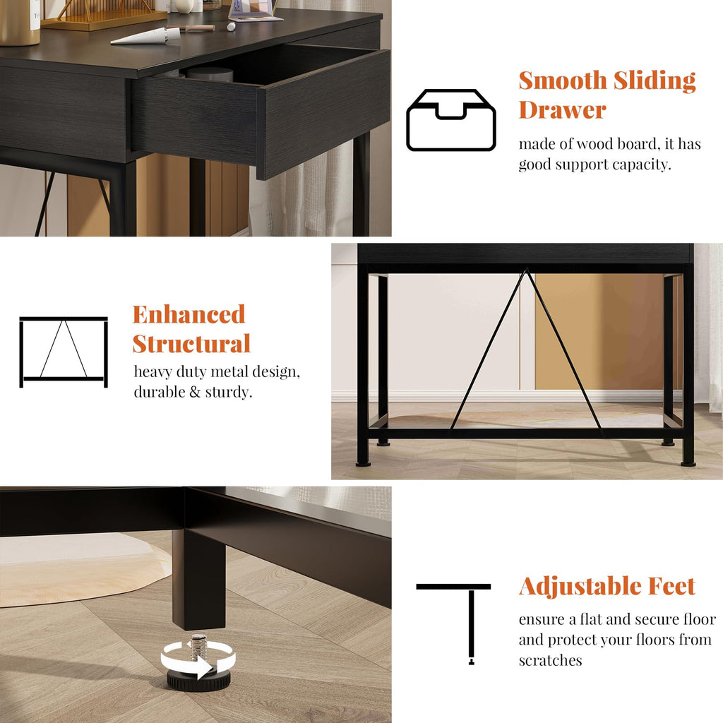 Black 40 Inch Small Desk with Wood Drawers O797