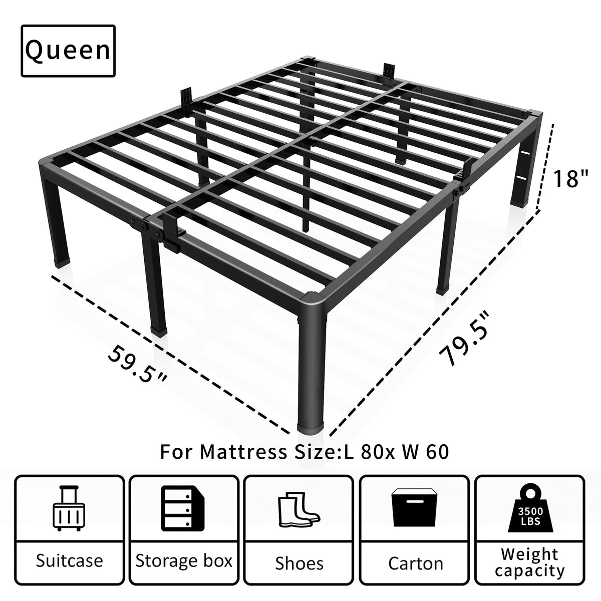 18 Inch Queen Bed Frame with Rounded Corner Q3685