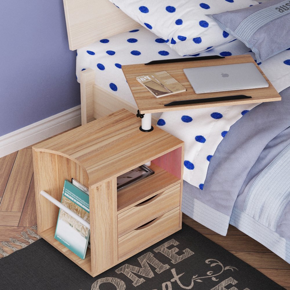 23.6in Rolling Nightstand with 2 Drawers and Shelf Oak T937923