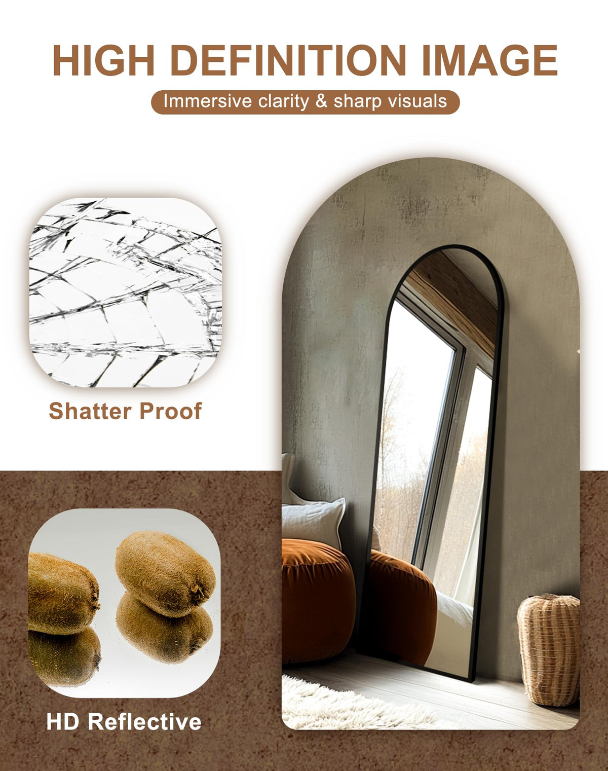 Arched Full Length Black Floor Mirror with Stand F503606