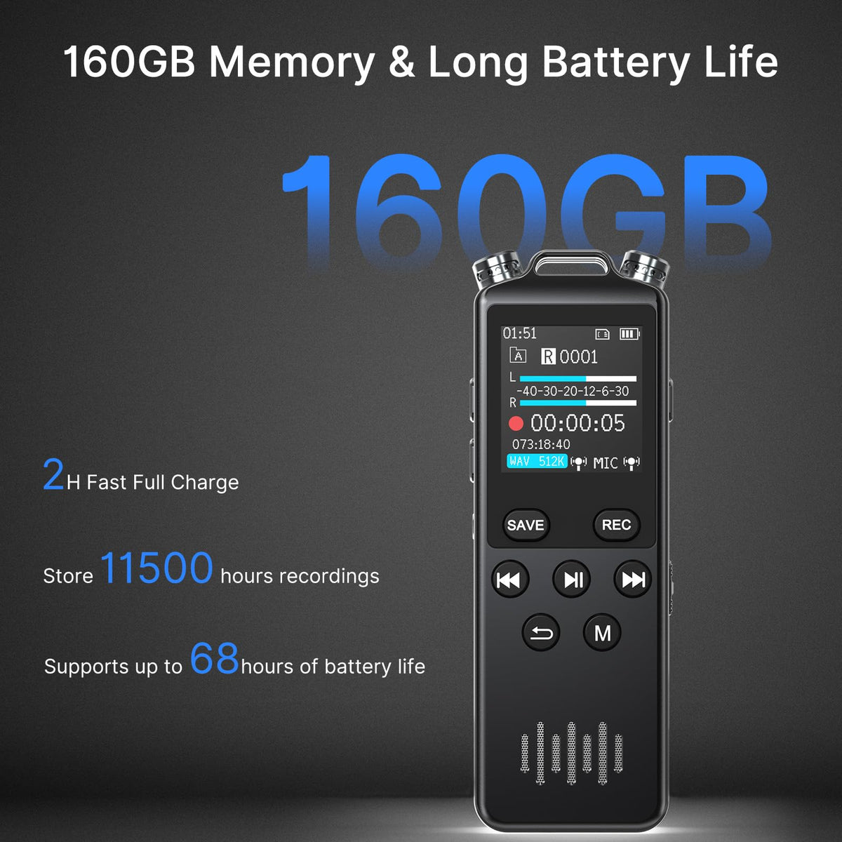 160GB Voice Recorder with Playback R338