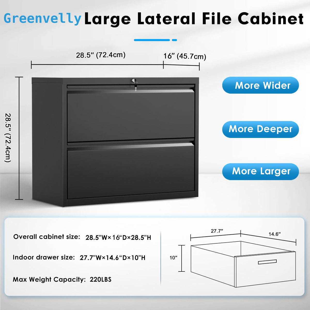 Black 2 Drawer Metal File Cabinet with Lock Y4336