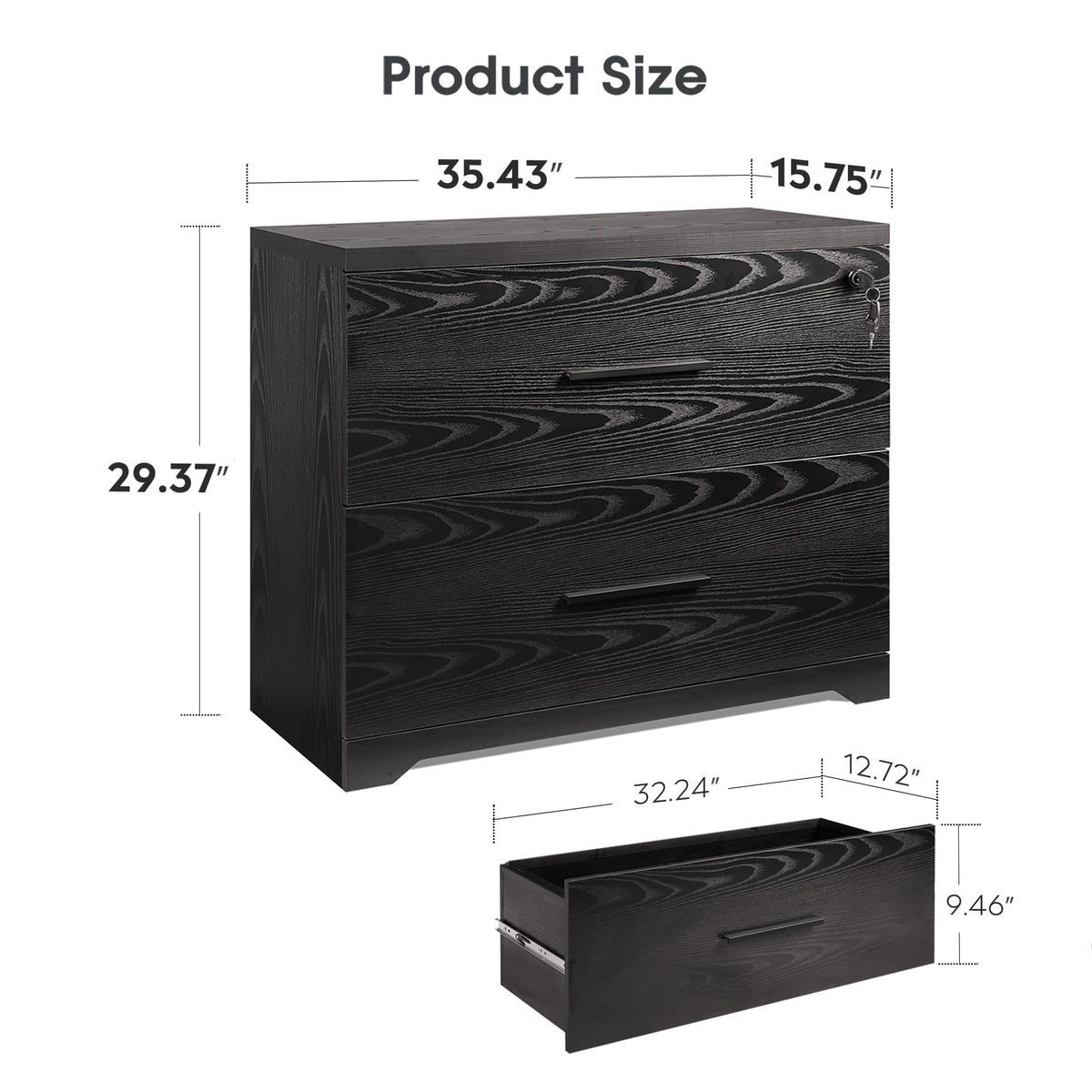 Black 2 Drawer Lateral File Cabinet with Lock S8113