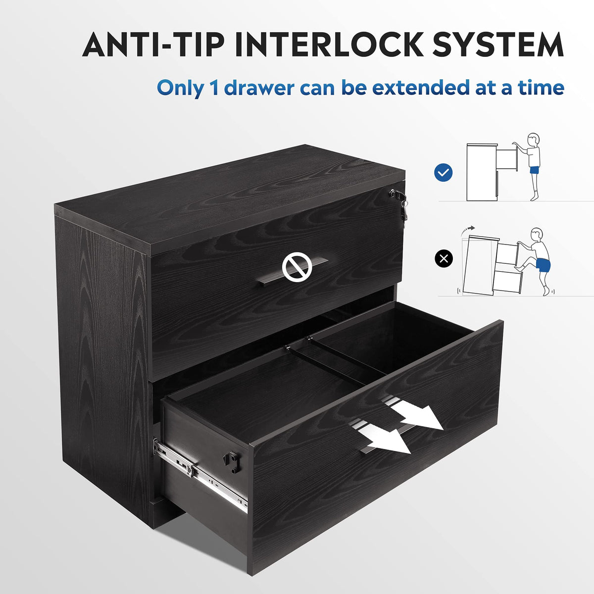 Black 2 Drawer Lateral File Cabinet with Lock S8113