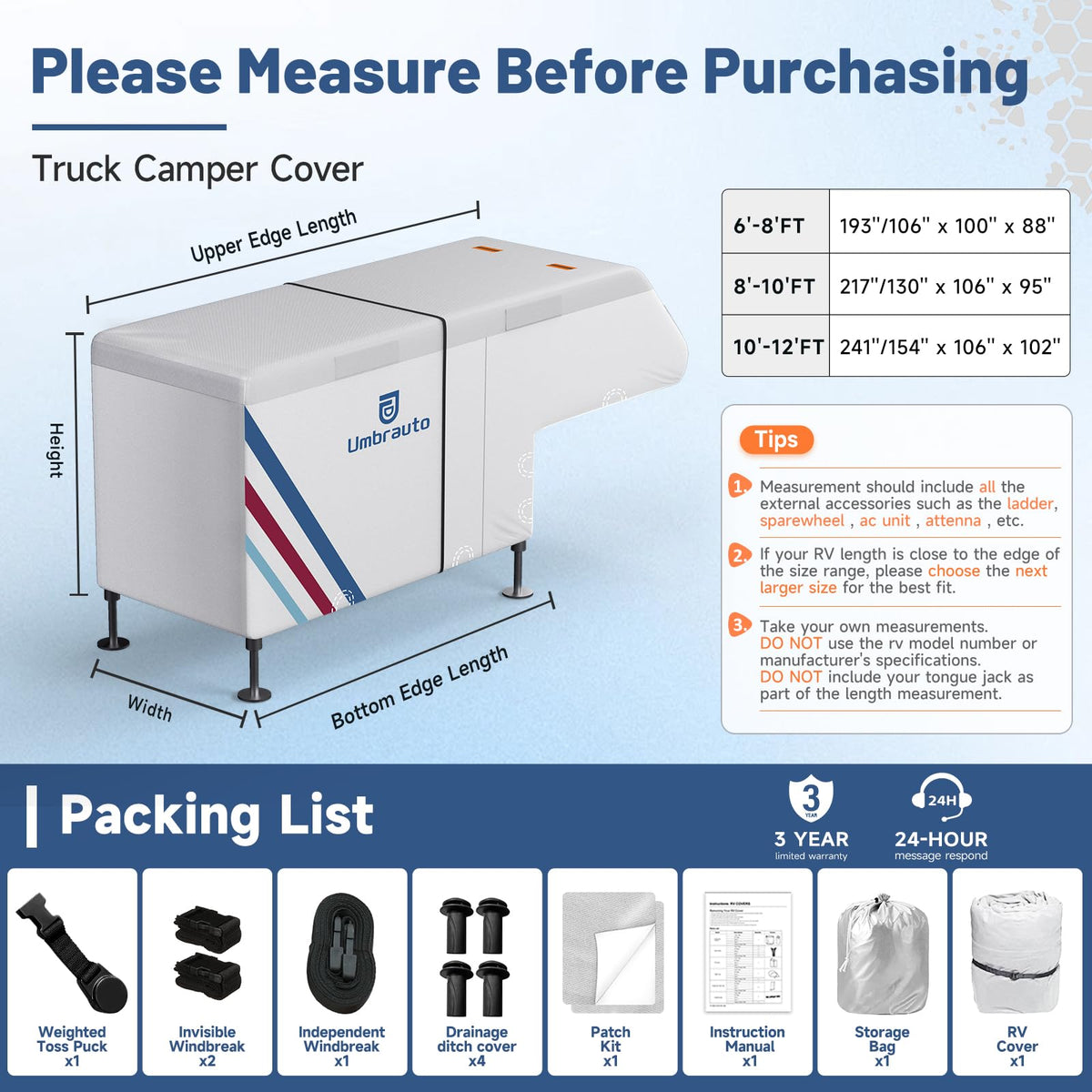 10–12FT Waterproof Oxford Truck Camper Cover with Straps & Air Vents I97481