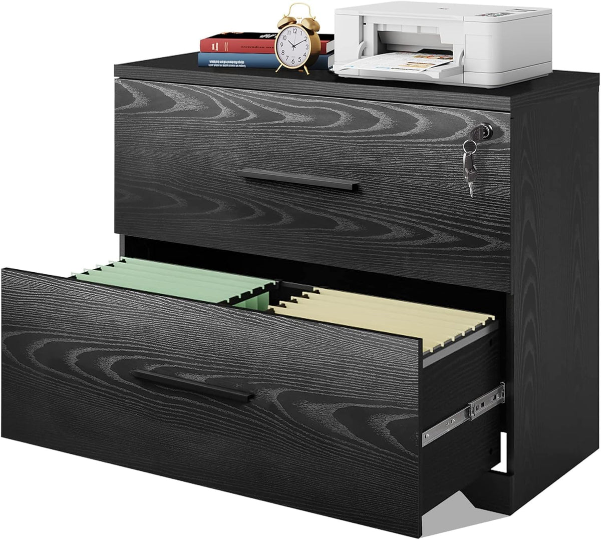 Black 2 Drawer Lateral File Cabinet with Lock S8113