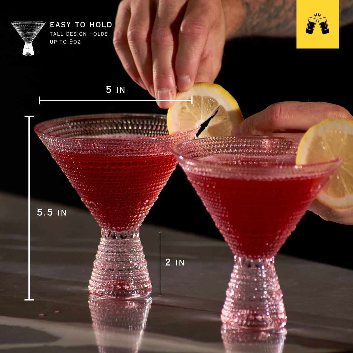 Pink & Clear 9oz Set of 6 Martini Glasses X473