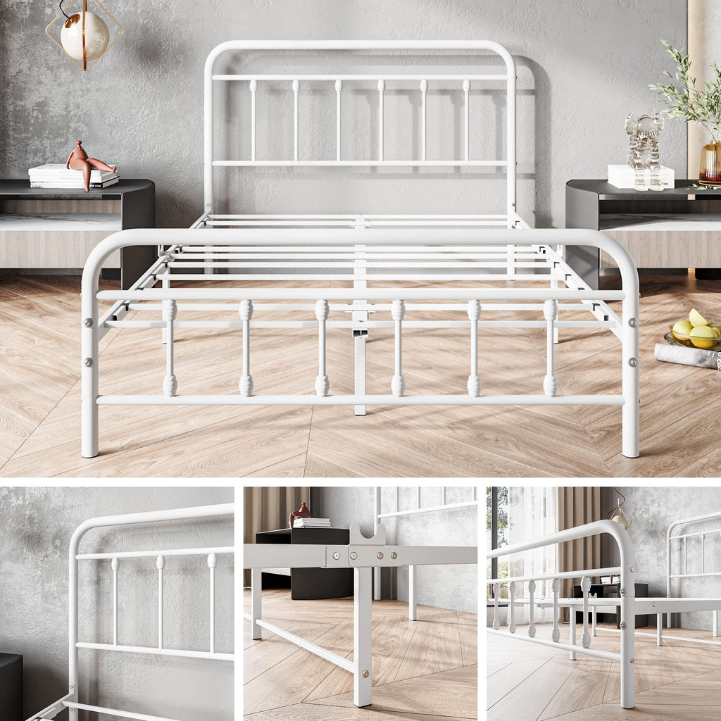 White Full Size Metal Bed Frame with Headboard and Footboard R313287
