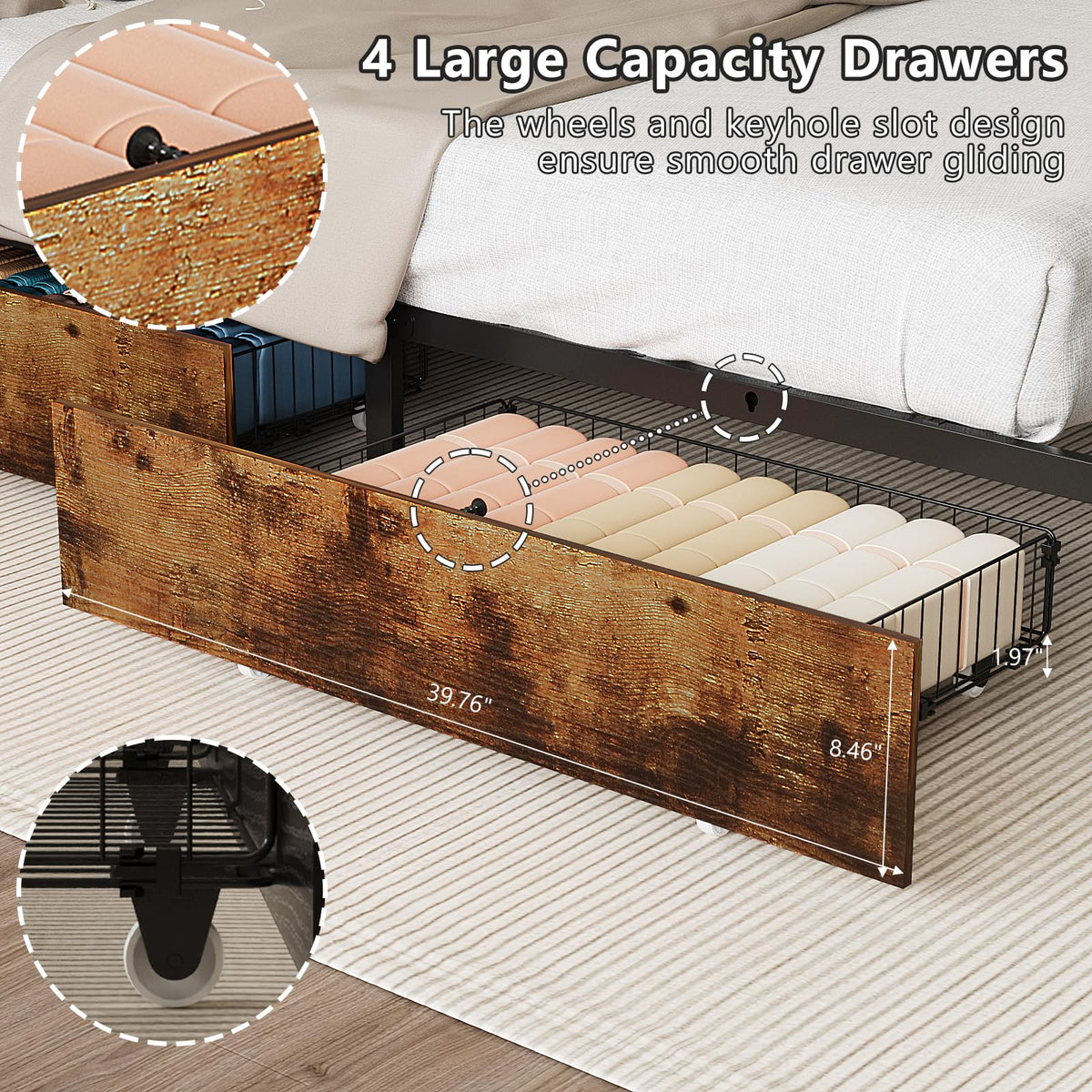 Queen Bed Frame with 4 Storage Drawers and Headboard S705