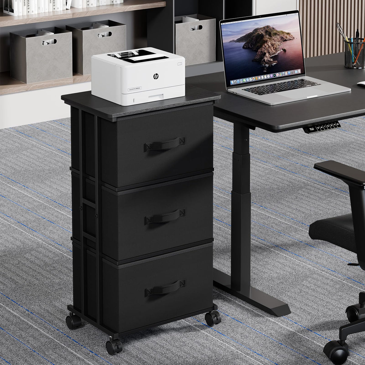 Black 3 Drawer Fabric Dresser U411