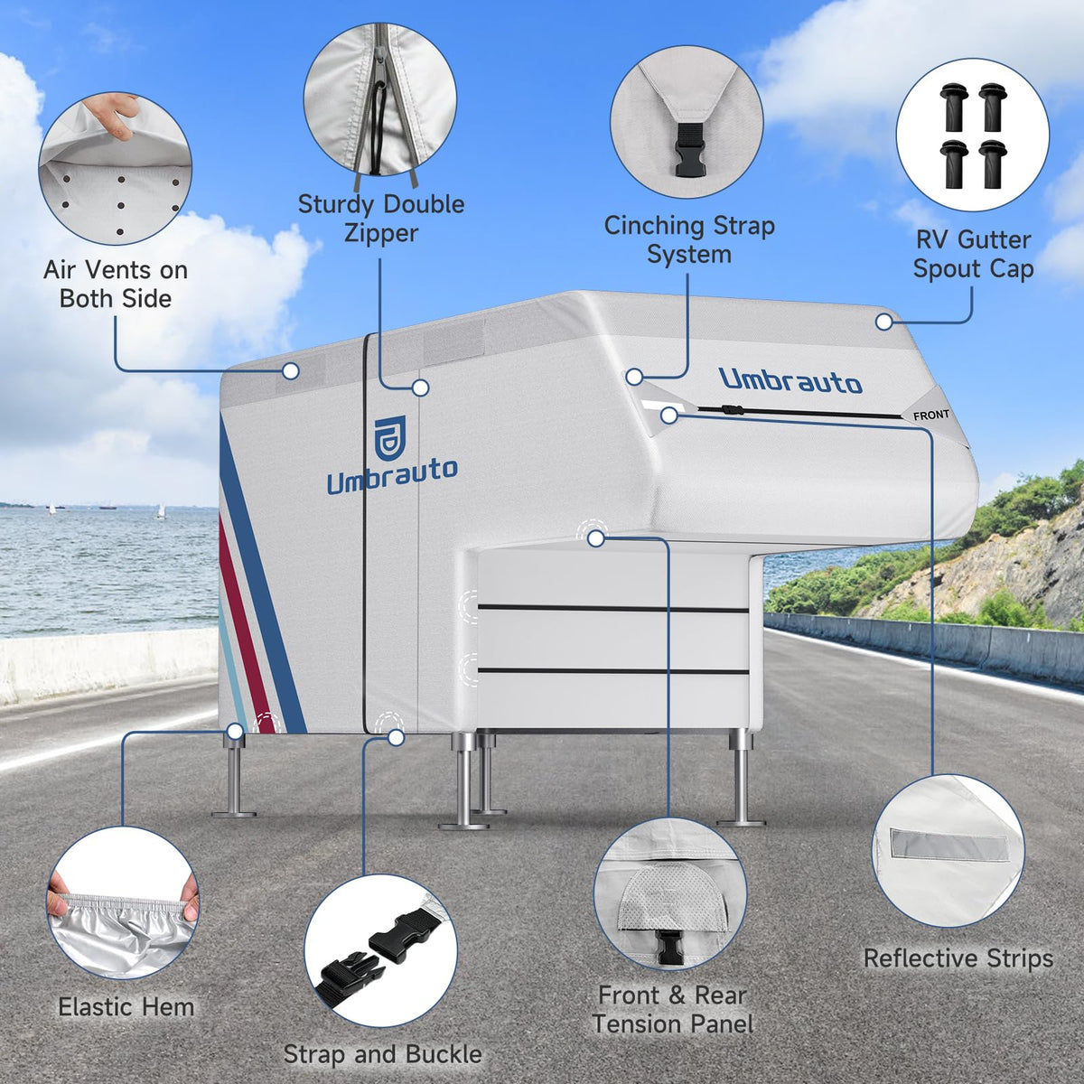 10–12FT Waterproof Oxford Truck Camper Cover with Straps & Air Vents I97481