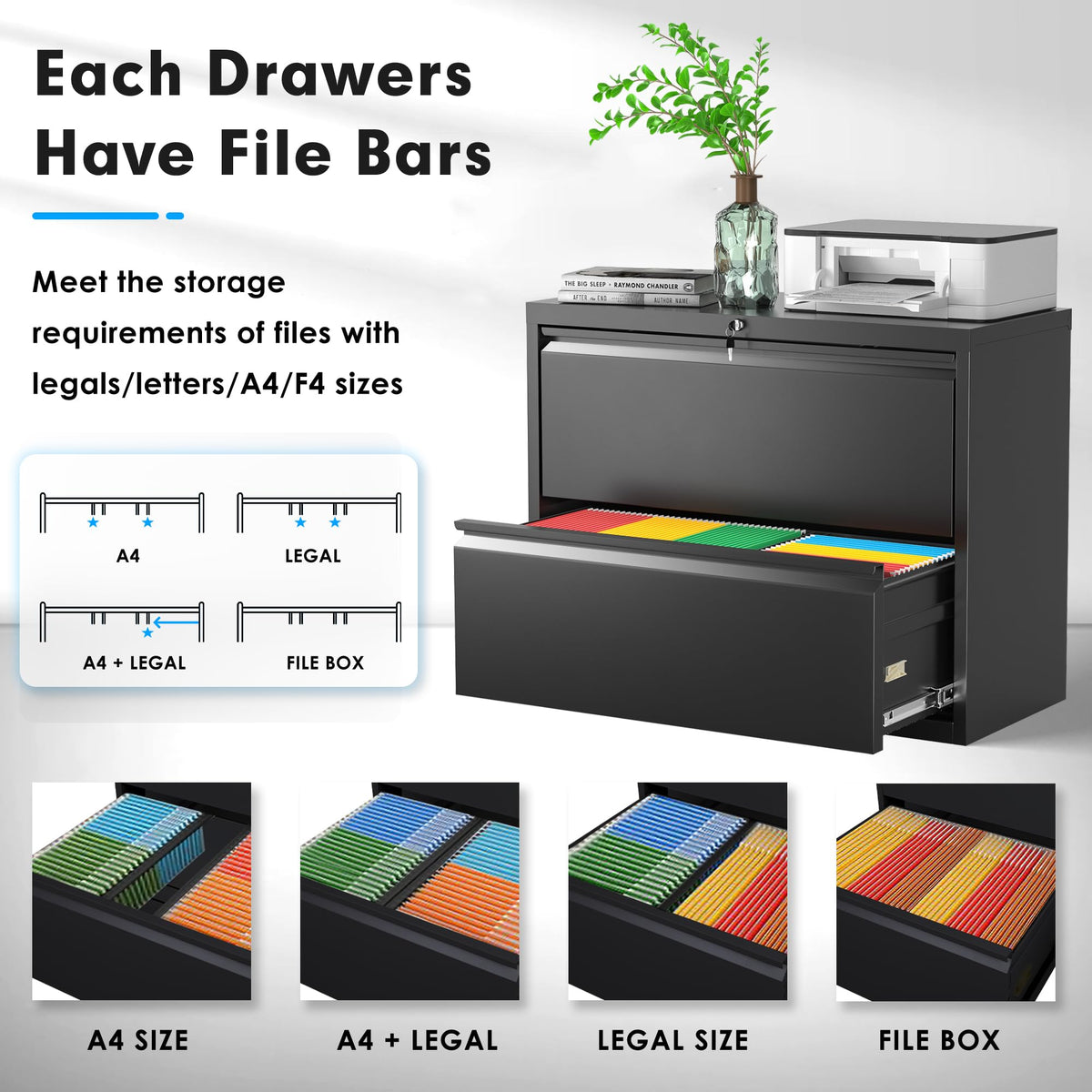 Black 2 Drawer Metal File Cabinet with Lock Y4336