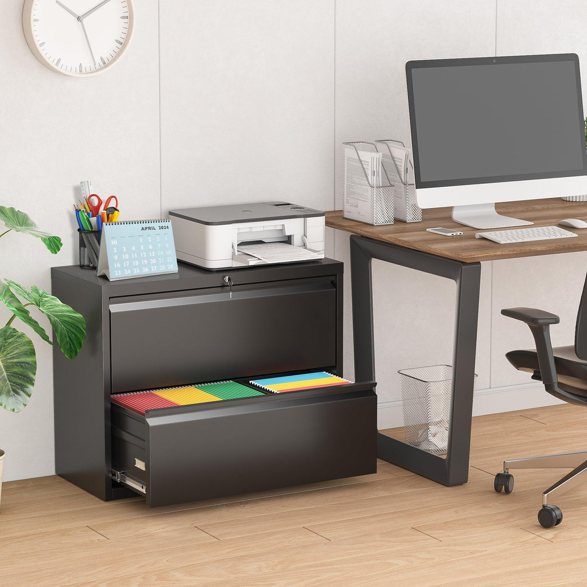 Black 2 Drawer Metal File Cabinet with Lock Y4336
