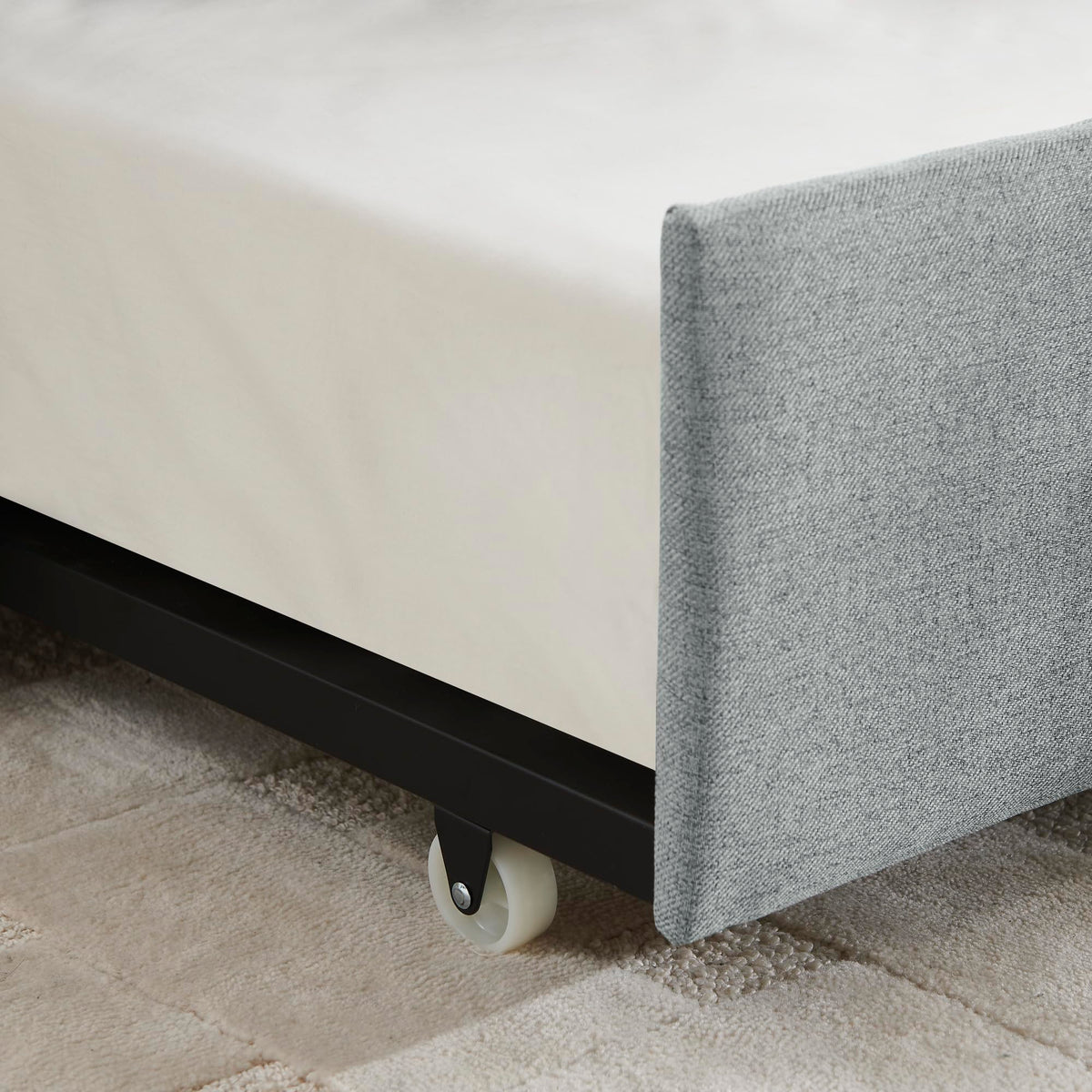 Grey Linen Upholstered Twin Size Daybed with Pop up Trundle P615215