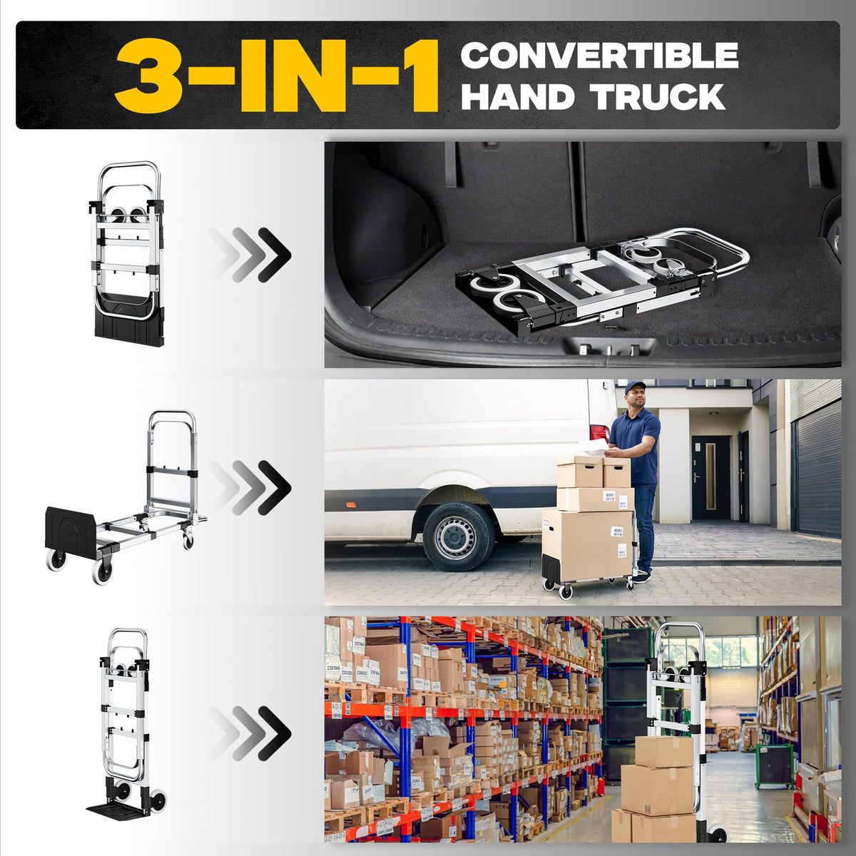 3-in-1 Folding Hand Truck 600LBS Heavy Duty Convertible Cart T621895