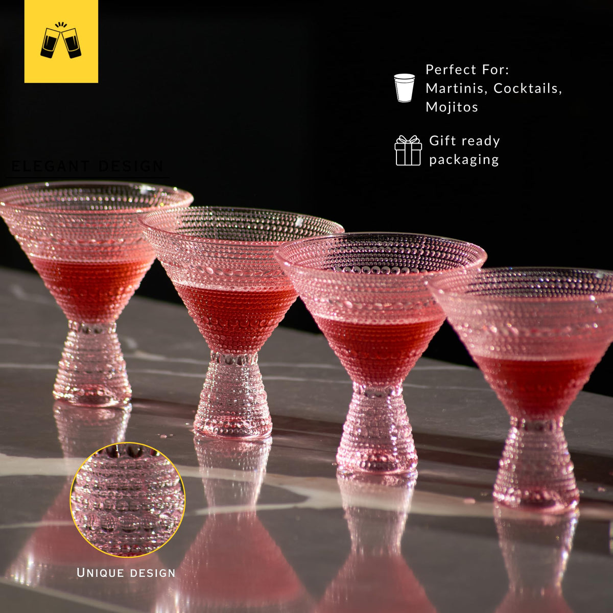 Pink & Clear 9oz Set of 6 Martini Glasses X473