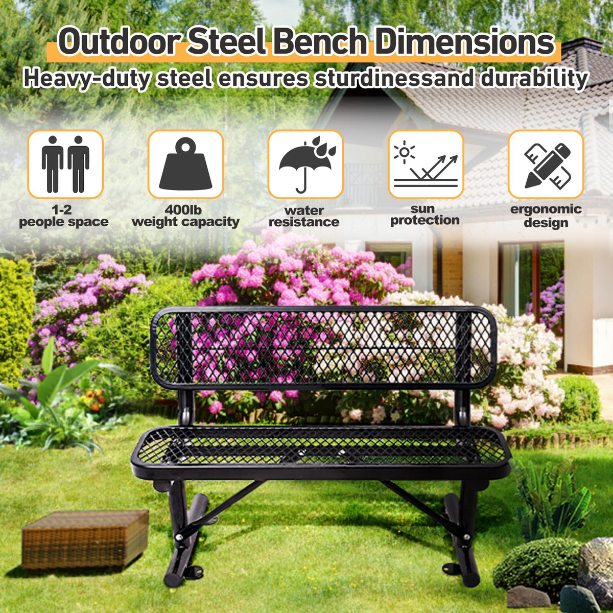 Metal Park Bench with Backrest N4658