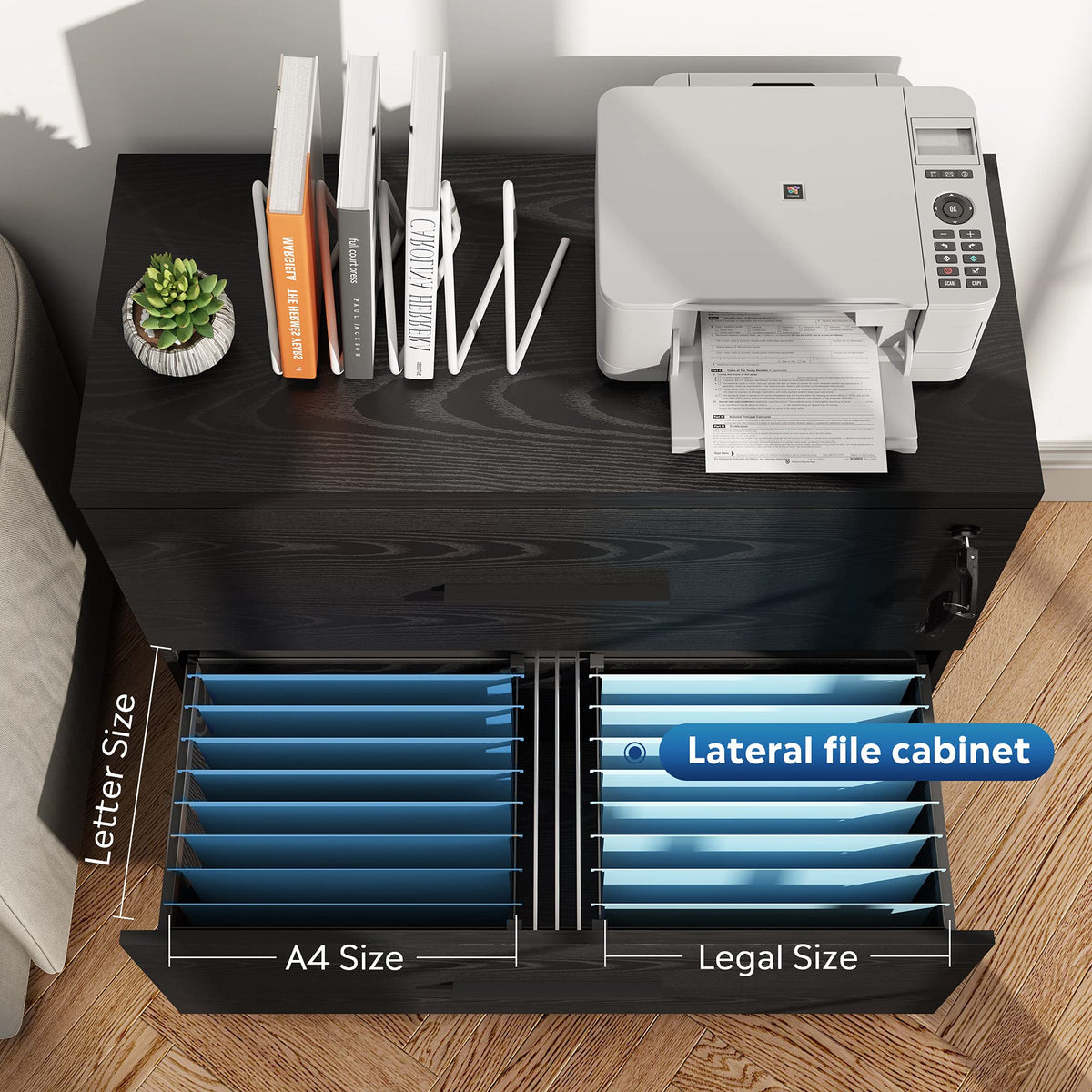 Black 2 Drawer Lateral File Cabinet with Lock S8113