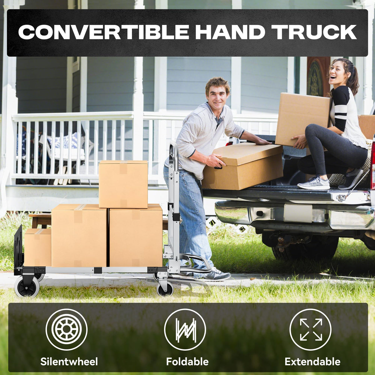 3-in-1 Folding Hand Truck 600LBS Heavy Duty Convertible Cart T621895