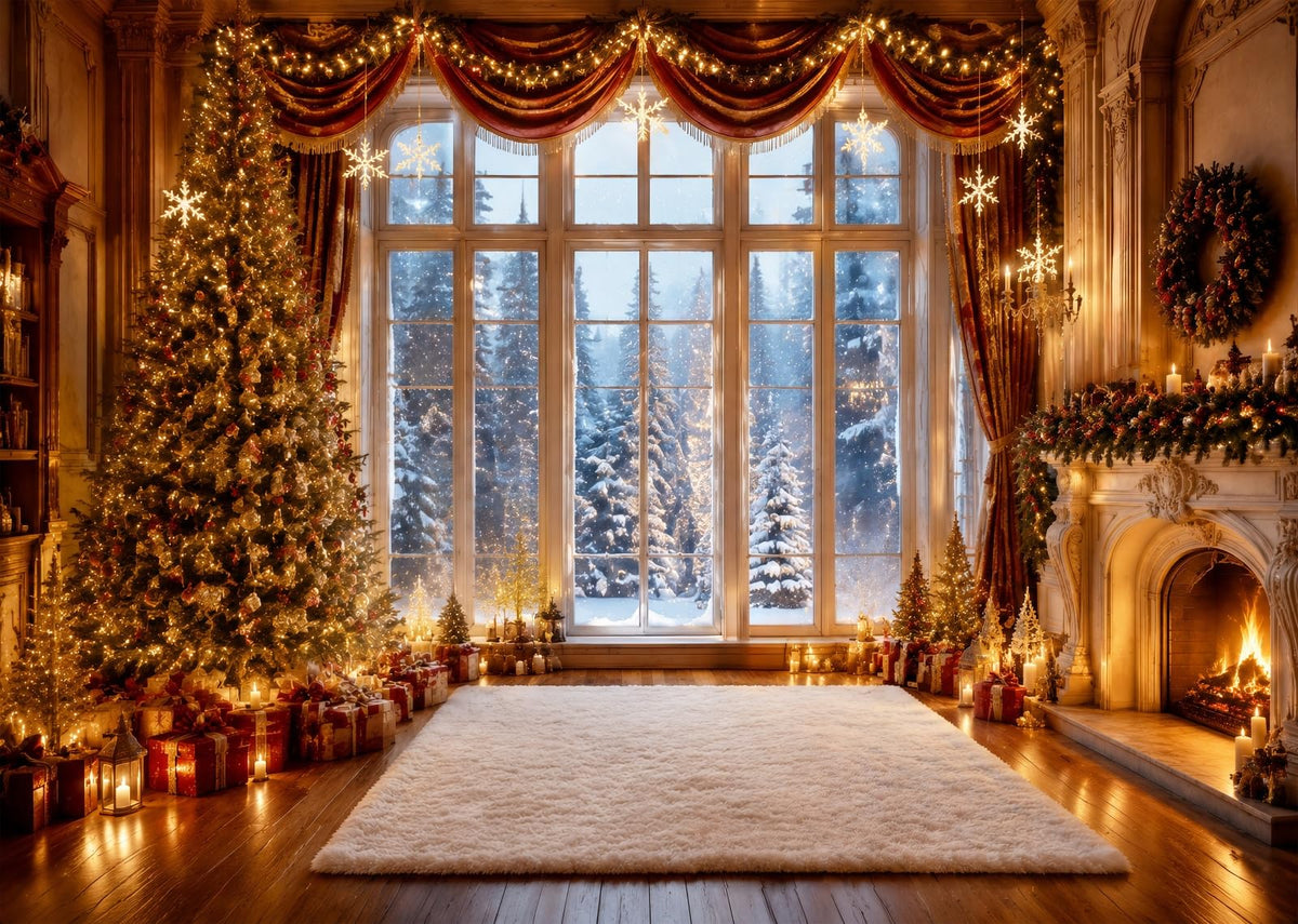 Fabric Christmas Window Photography Backdrop R96312