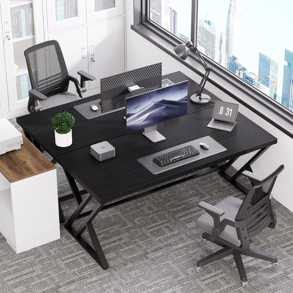 Black 47 Inch Metal and Wood Computer Desk C15416