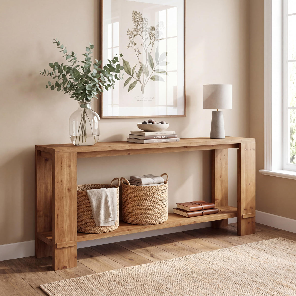 71" Solid Wood Console Table with Storage D105