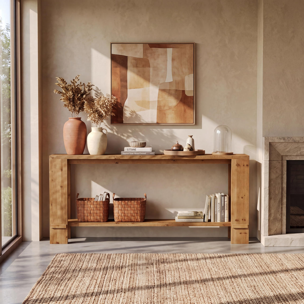 71" Solid Wood Console Table with Storage D105