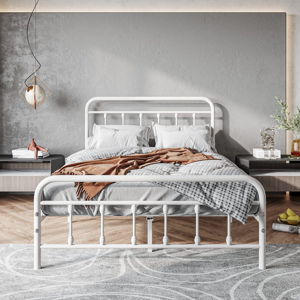 White Full Size Metal Bed Frame with Headboard and Footboard R313287